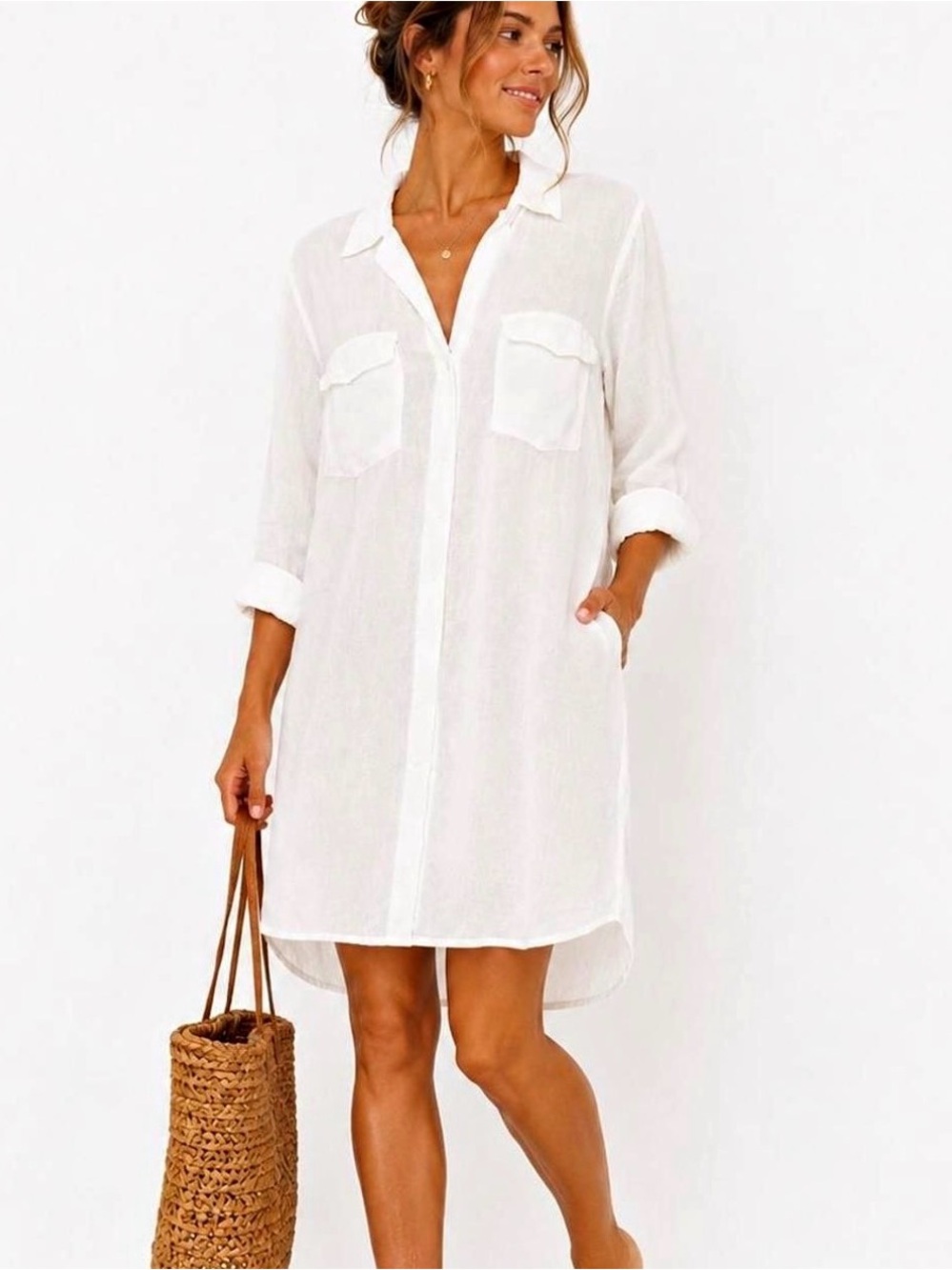 J. Jill Women’s White Beach Cover-Up Shirt Dress